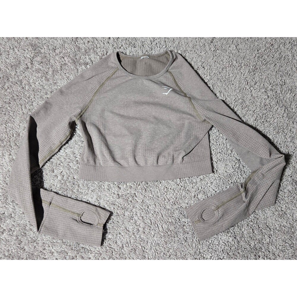 Gymshark Flex Sports Long Sleeve Crop Top Gray Tan